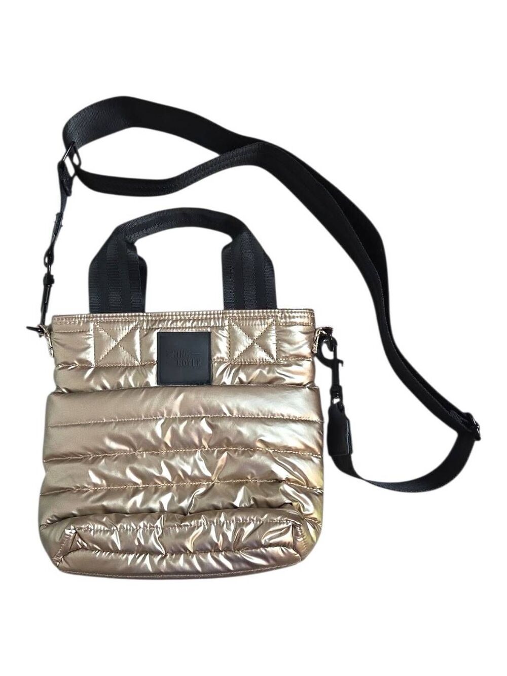Think Royln Metallic Gold Quilted Puffer Crossbody Bag Mini Tote Handbag